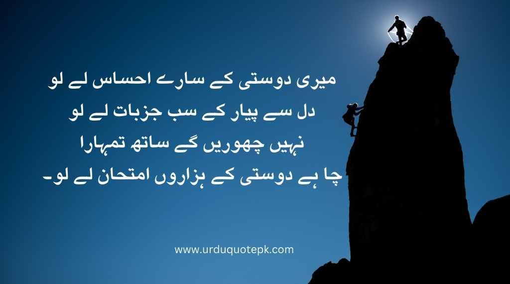 A of pictures of friend helping to other friend and writen friends urdu quotes.