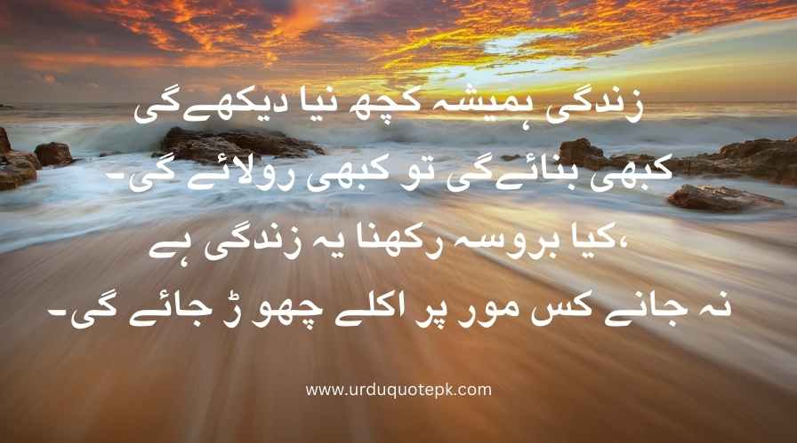 A Picture of a man standing on a mountain top with Urdu Quotes on life|Zindagi